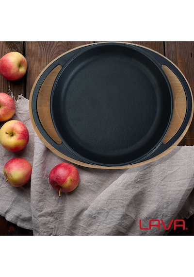 Lava Ahşap Altlıklı Döküm Demir Yuvarlak Tava Çap 20 CM