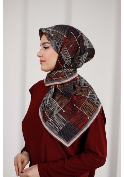 Mimiyum Nota Desen Soft Eşarp Bordo Füme