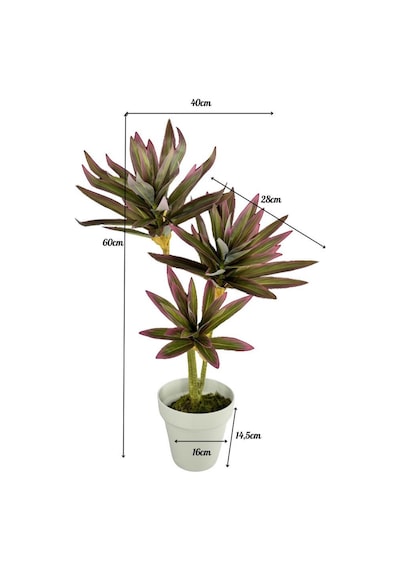 Yapay Çiçek Pembe Yukka Ağacı 60cm 3dal Salon Çiçeği Beyaz Saksılı Yapay Bitki