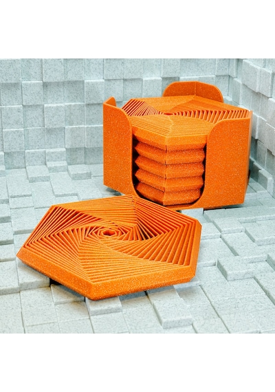3d Baskı Super Fidget Coaster Seti - Altıgen Desenli Bardak Altlığı Ve Tutucu-turuncu Diğer