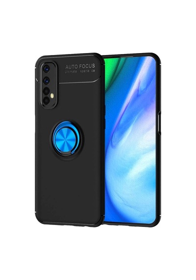 Realme 7 Kılıf Range Yüzüklü Silikon - Siyah-mavi Evimdeyokyok