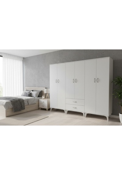 Zerkaconcept Odin 6 Kapaklı Dolap Gardırop Byz - M1 Beyaz