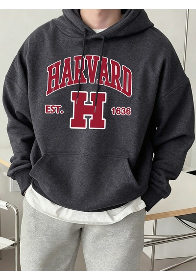Startmore Startmoreharvard Est. 1636 Baskılı Spor Rahat Hoody Erkekler Sokak Polar Tişörtü Rahat Bol Giysiler Vi Antrasit