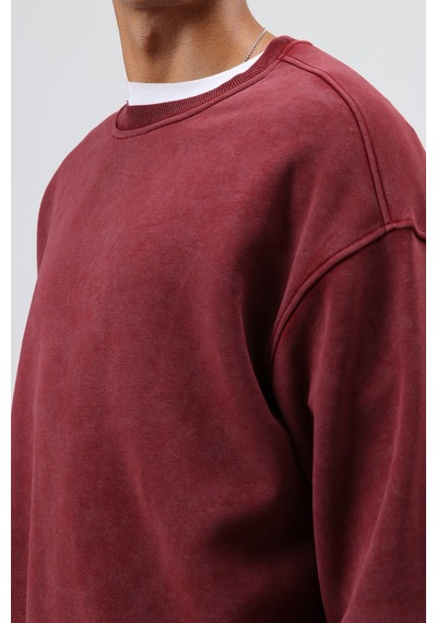 Vamos Basic Oversize Yıkamalı Sweatshirt Bordo