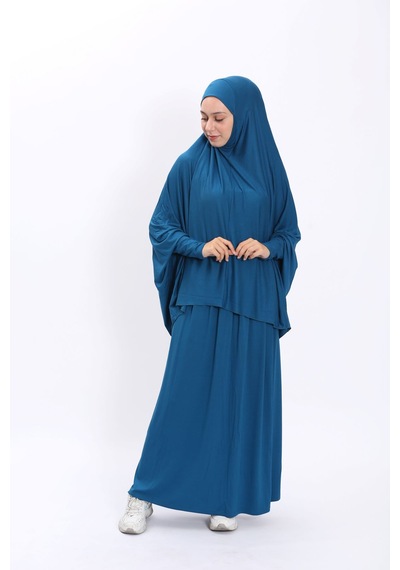 Zahranur Asya Model Namaz Elbisesi - Petrol Mavi