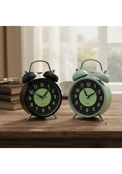 Twin Bell Alarm Clock Bgc-37 No-847 Yuvarlak Masa Çalar Saat Çap: 11cm Pilli Işıklı Fosforlu Diğer