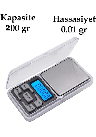 Dijital Hassas Elektronik Kuyumcu Cep Terazisi Tartı 200 Gr / 0.01 Gr 5324 Açık Beyaz