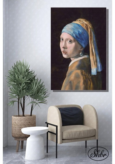 Tekli Dikey Kanvas Salon Yatak Odası Mutfak Ofis Duvar Tablosu Johannes Vermeer İnci Küpeli Kız