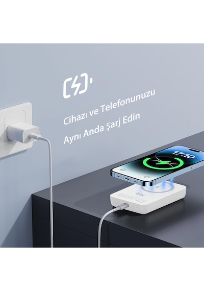 Bix PB112 10000 mAh 15 W Kablosuz Şarj Destekli Powerbank Beyaz