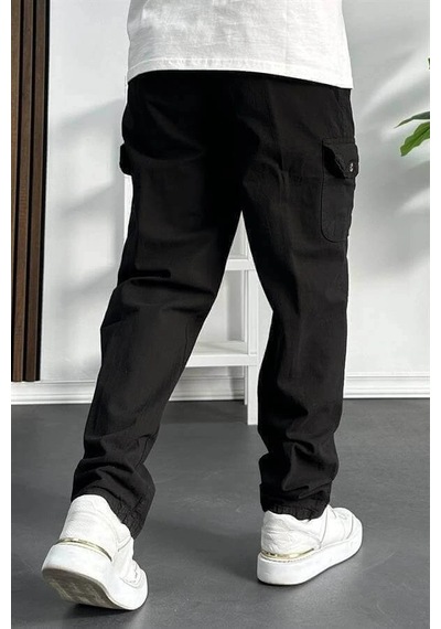 Edwox Erkek Baggy Kalıp Kargo Cepli Pantolon Siyah Edw131
