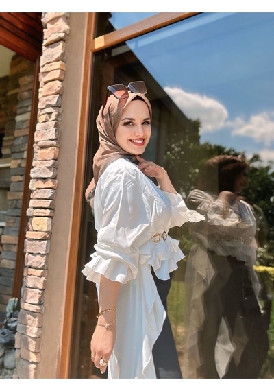 Moda Kaşmir Mk Desen Pamuk Eşarp Bronz