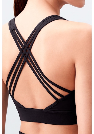 Tommylife Siyah Yüksek Bel Toparlayıcı Çapraz Sırt Detaylı Slim Fit Kadın Tayt Takım - 95283