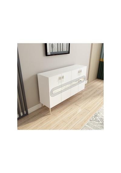 Karsu 120 Cm Konsol, Tv Ünitesi, Çok Amaçlı Dolap Beyaz-gümüş Beyaz-gümüş