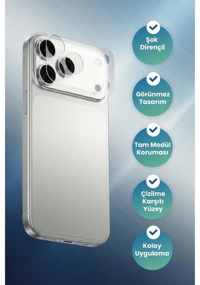 Apple Uyumlu iPhone 17 Pro Max Görünmez Darbe Emici Lens Modülü Koruma Filmi