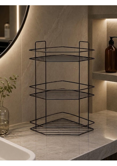 Konak Alışveriş Siyah Banyo Köşelik 3 Katlı