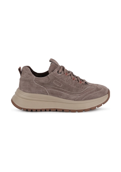 Mamma Mia Mammamia Kadın Sneaker 26k-3625 Vizon Hakiki Süet Deri Katmanlı Dikiş Detaylı Bağcıklı Hafif Kalın Taban Rahat Yürüyüş Spor Ayakkabı