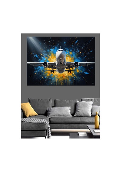 Hızla Gelen Modern Yolcu Uçağı Yağlı Boya Dokulu Kanvas Tablo Canvas Tablosu