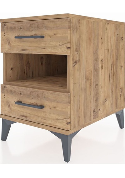 Kronos Komodin Tek Raflı 2 Çekmeceli 44x59x64 Çam-çam Atlas Çam