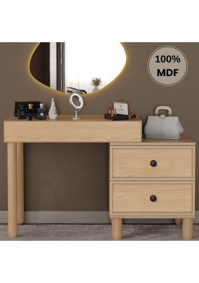 Meşe Mdf Makyaj Masası Ledli Ayna Dahildir Bej