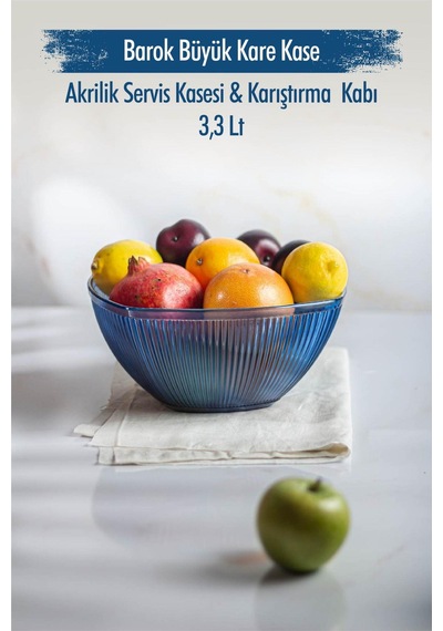 Akrilik Barok Lacivert Büyük Kare Meyve & Salata Kasesi & Karıştırma Kabı / 3,3 Lt Cam Değildir Diğer