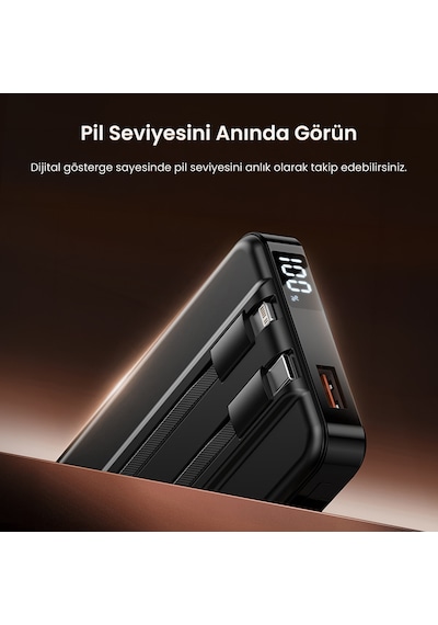 Rocoren 10000mah Magsafe 15w Kablosuz Powerbank Lightning Ve Type-c 22.5w Kablolu Standlı Taşınabilir Hızlı Şarj Cihazı siyah