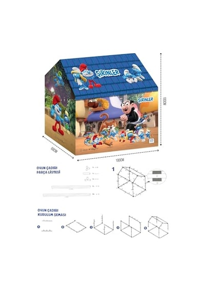 Şirinler - Smurfs Temalı Lisanslı Kaliteli Kumaşlı 2 Kişilik Kolay Kurulum Eğlenceli Çocuk Oyun Çadırı Açık Mavi