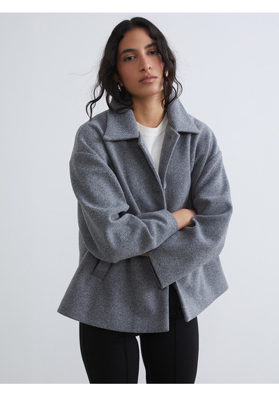 Lcw Modest Antrasit Gömlek Yaka Oversize Kadın Kaşe Kaban