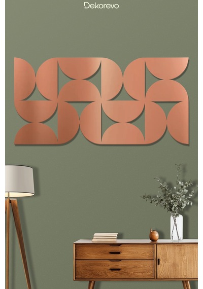 Minimalist Ritim Dekoratif Geometrik Desenli Metal Duvar Tablosu - Metal Duvar Sanatı - Bronz - 30 X 15 Cm