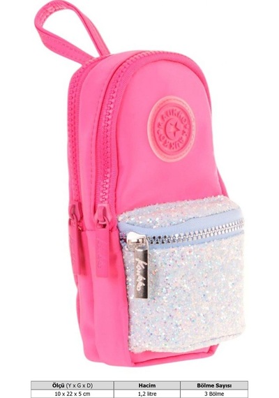 Kaukko Çanta Şekilli Kız Çocuk Üç Bölmeli Kalemlik - Pembe - Taşlı - K2722 Pembe - Turkuaz