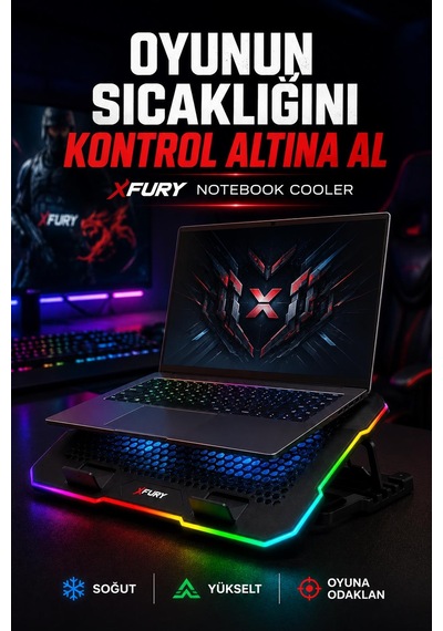 Fury E-sport Rgb Laptop Soğutucu 2 Fanlı Ayarlanabilir Standlı Notebook Soğutucu