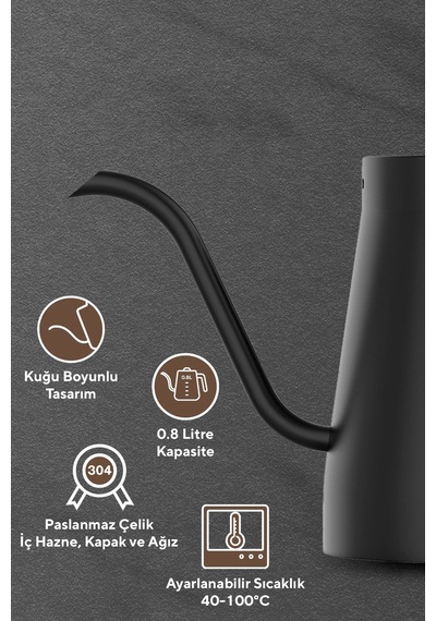 Kumtel HCK-02 1350 W Elektrikli Kahve Demleme Su Isıtıcı Gooseneck Dripper