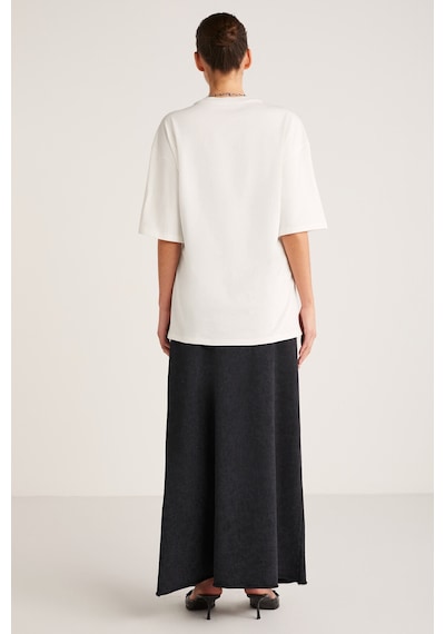 ETHIQUET BUG Kadın %100 Organik Pamuklu Baskı Detaylı Oversize Fit Bol Kesim Kısa Kollu Ekru T-Shirt