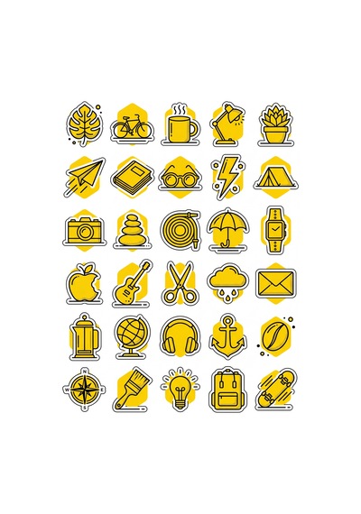 30 Adet Minimalist İkon Sticker Seti - Laptop Defter Telefon İçin Çizgi Tasarımı Çok Renkli