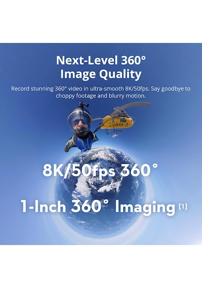 Osmo 360 Adventure Combo - 1 İnç Sensörlü 360 Derece Kamera, Yerel 8k-360 Video, 120mp Panoramik Fotoğraflar, 100