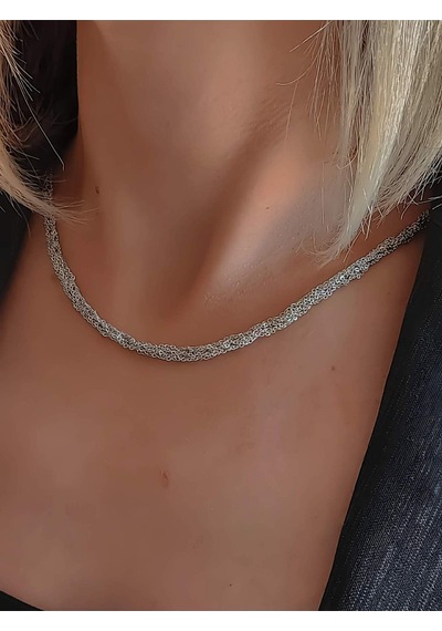Eva Takı Store Zırh Örgü Zincir Model Çelik Zincir Dokuma İnce El Yapımı Kolye Silver