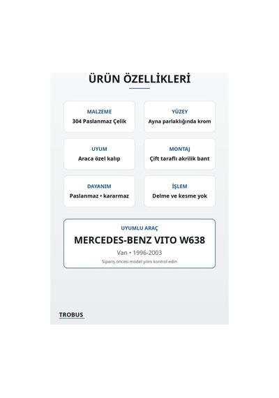 Mercedes-benz Vito W638 1996-2003 Uyumlu Krom Arka Tampon Eşiği Paslanmaz Çelik Taşlı
