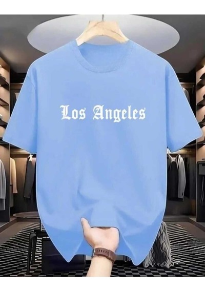 Kozia Outdoors Malkoçbey Los Angeles Baskılı Oversize Unisex Basic O Yaka T-şhirt Bebe Mavi Bebe Mavi