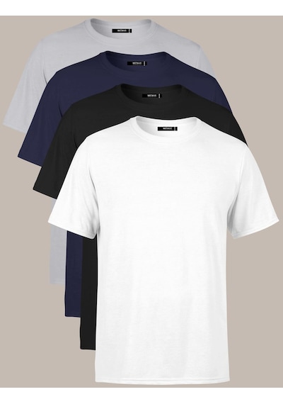 Erkek Çok Renkli T- Shirt Regular Fit Rahat Kesim Bisiklet Yaka 4'lü Basic Tişört Paketi Mtlco35-4 Çok Renkli