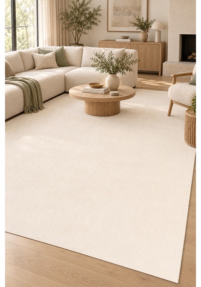 Püfen Peluş Halı Krem Yumuşak Kaymaz Taban Yıkanabilir Modern Salon Mutfak Antre Oturma Odası Halısı