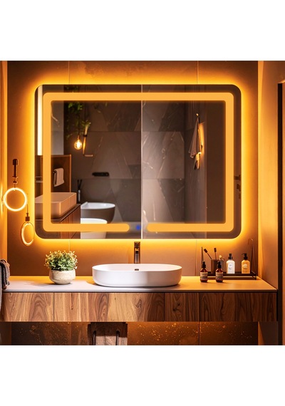 Linea Amber Led'li Kumlamalı Lavabo & Banyo Aynası Dokunmatik Sensörlü 70 X 45 Turuncu