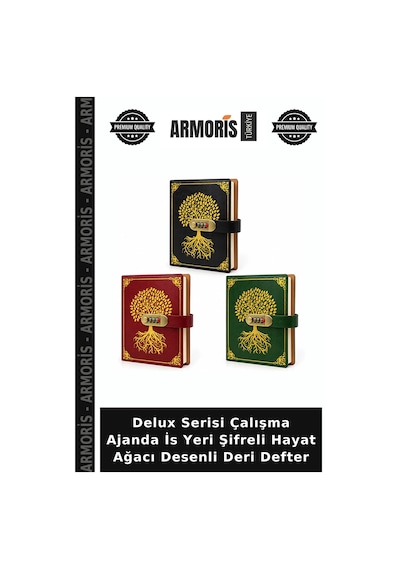 Delux Serisi Çalışma Ajanda İs Yeri Şifreli Hayat Ağacı Desenli Deri Defter Çok Renkli