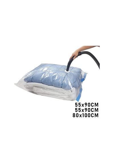 3lü Set Vakumlu Poşet Hurç 2 Adet Xl 55x90cm + 1adet Xxl 80x100cm %75 Yer Tasarrufu 4940 Şeffaf