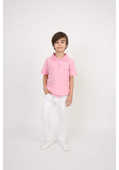 Erkek Çocuk Takım Lakos Beyaz Pantalon Ve Polo Yaka T-shirt Pembe