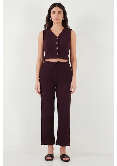 Lela Regular Fit V Yaka Yelek-pantolon Gofre Takım Bayan Takım 5866484 Bordo Lela Regular Fit V Yaka Yelek-pantolon Gofre Takım Bayan Takım 5866484 Bordo