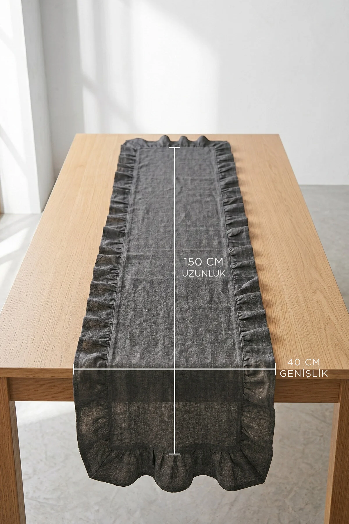 Morlay Antrasit Fırfırlı Runner Masa Örtüsü 40x150cm