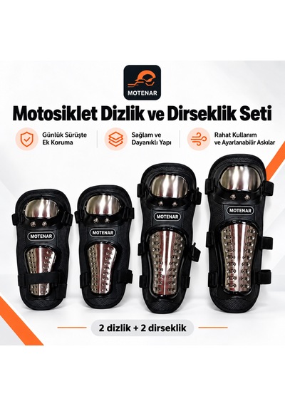 Motenar Motosiklet Dizlik Dirseklik Seti Delikli 4 Parça Siyah