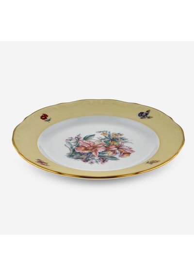 Çiçekli Krem Porselen Pasta Tabağı 19 Cm