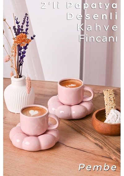 Lexroo Papatya Tasarımlı Kahve Fincanı 95 Ml - Modern Ve Şık Sunum 2 Adet Çok Renkli