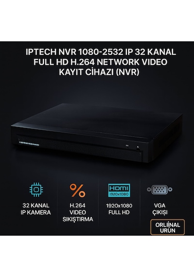 Iptech Nvr 1080-2532 Ip 32 Kanal Full Hd H.264 Network Video Kayıt Cihazı Nvr Hdmı Vga P2p Ip Nvr