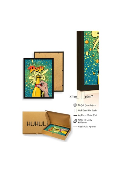 Doğal Ahşap Çerçeveli Pop Art Desenli Tablo - Canlı Tonlar Huhu1931